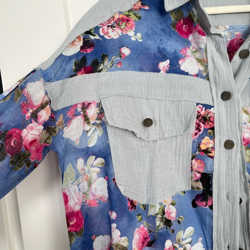 POL Blue Washed Floral Cotton Oversized Shirt - Size S - Brand New** - Picture 8 of 9
